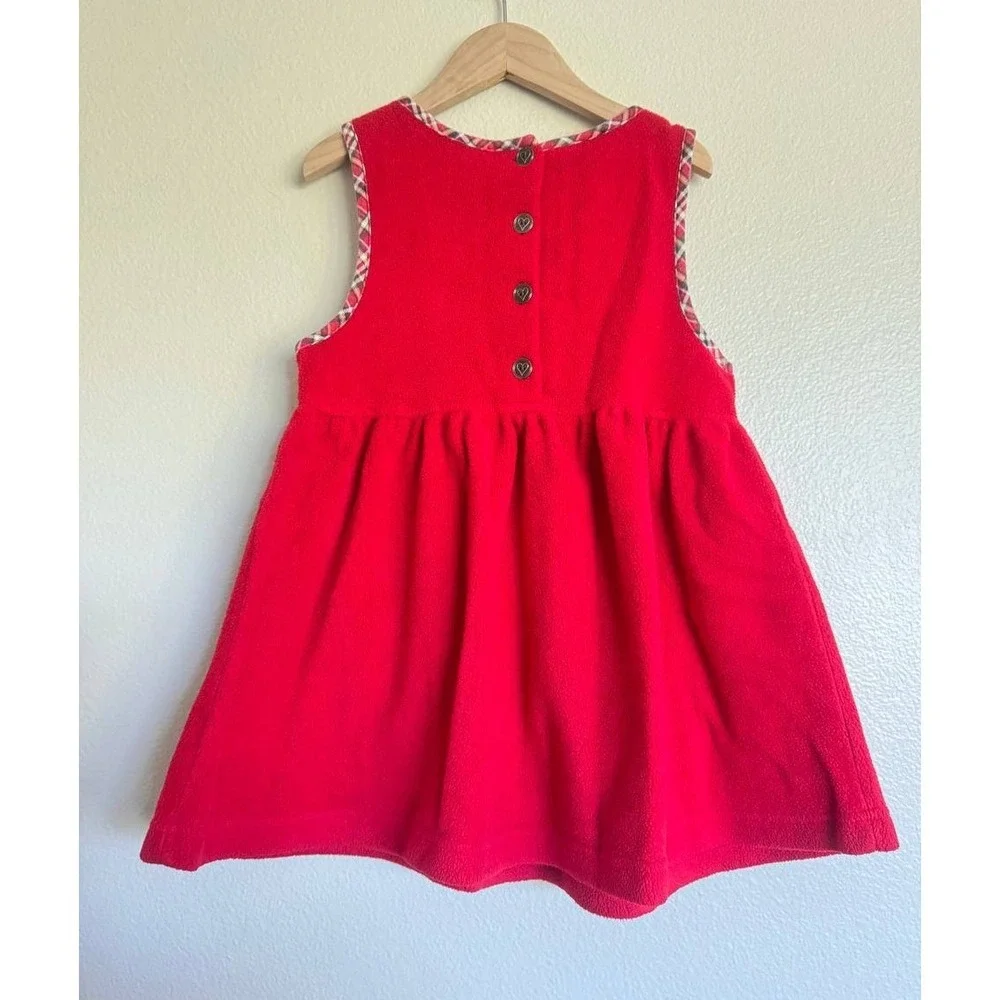 Vintage Disney Store Winnie the Pooh Fleece Dress 4 Red Plaid Heart Button Down